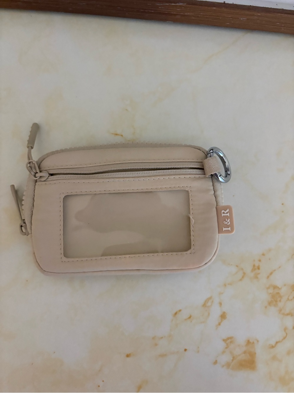 Beige ID Card Holder Wallet with Clear Window